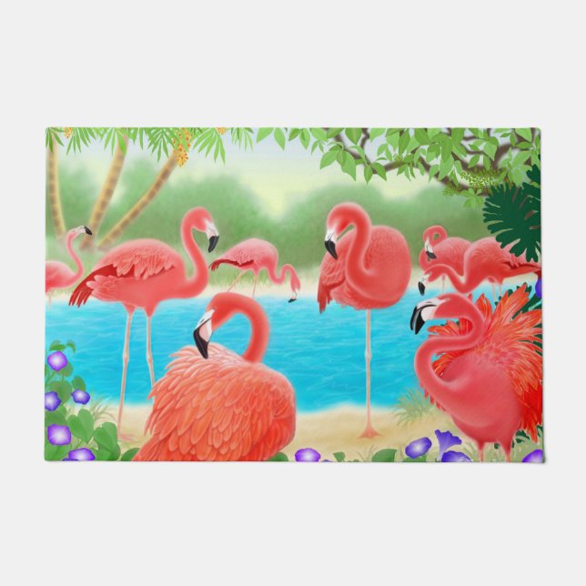 Tropisch rosa Flamingo Birds Doormat Fußmatte (Vorderseite)