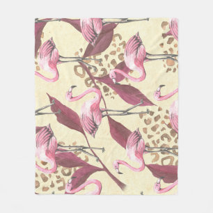 Tropisch rosa Flamingo, Leopardenmuster. Fleecedecke