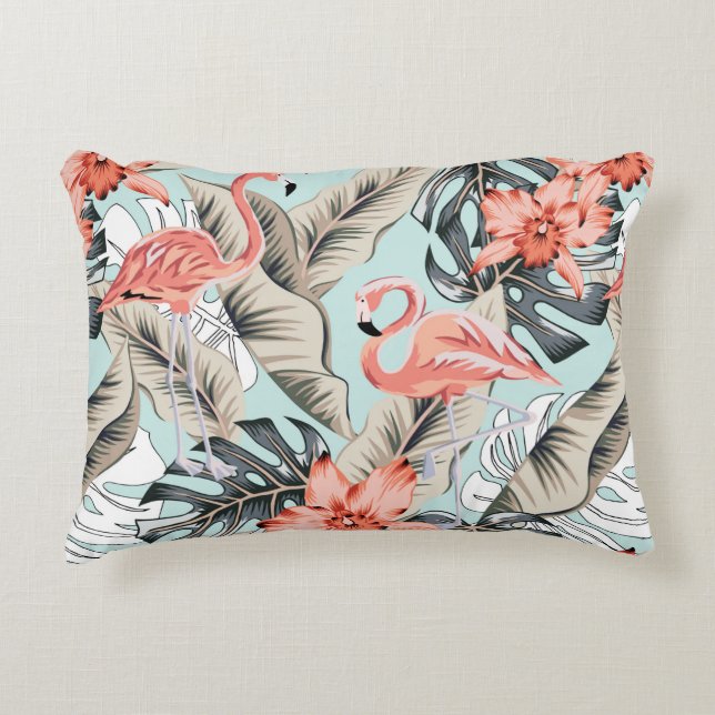 Tropisch rosa Flamingo mit orchiden Blume und Lee Dekokissen (Vorderseite)