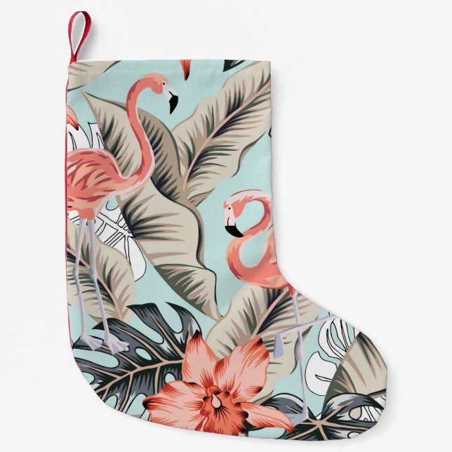 Tropisch rosa Flamingo mit orchiden Blume und Lee Kleiner Weihnachtsstrumpf (Vorderseite)