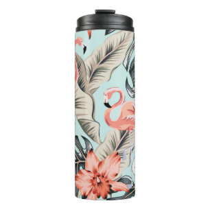 Tropisch rosa Flamingo mit orchiden Blume und Lee Thermosbecher