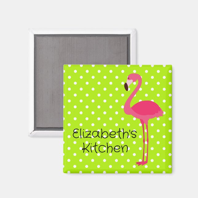 Tropisch rosa Flamingo mit Polka-Punkten Magnet (Vorderseite/Rückseite)