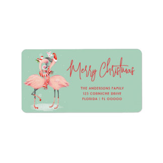 Tropisch rosa Flamingo mit Weihnachtsmannmützen We Adressaufkleber