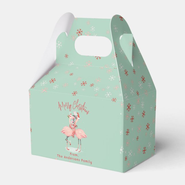 Tropisch rosa Flamingo mit Weihnachtsmannmützen We Geschenkschachtel (Vorderseite)