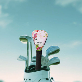 Tropisch rosa Flamingo Monogram Golf Headcover
