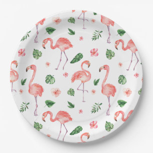 Tropisch rosa Flamingo Muster Gewebe Pappteller