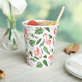 Tropisch rosa Flamingo Muster v2 Pappbecher