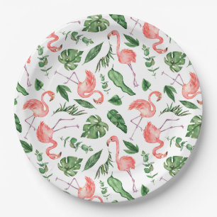 Tropisch rosa Flamingo Muster v2 Pappteller
