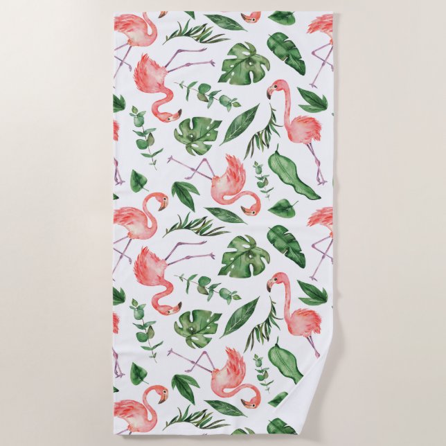 Tropisch rosa Flamingo Muster v2 Strandtuch (Vorderseite)