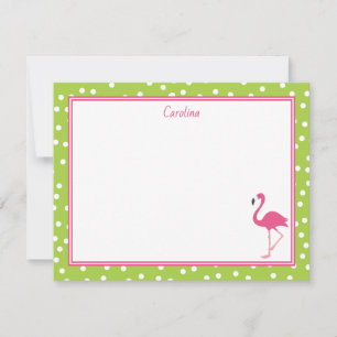 Tropisch rosa Flamingo Polka Dots Lime Green Mitteilungskarte