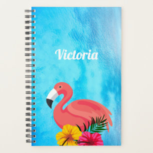 Tropisch rosa Flamingo und Blume   Monogramm Planer