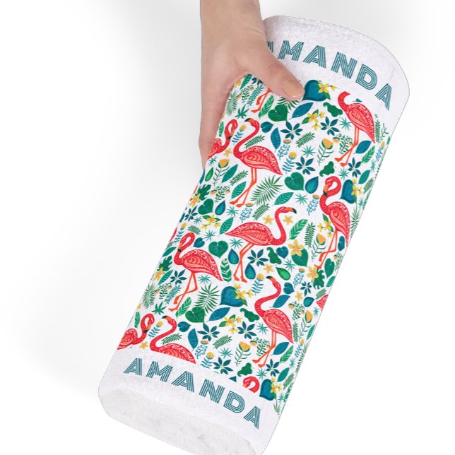 Tropisch rosa Flamingo und tropische Blätter Muste Strandtuch (Von Creator hochgeladen)