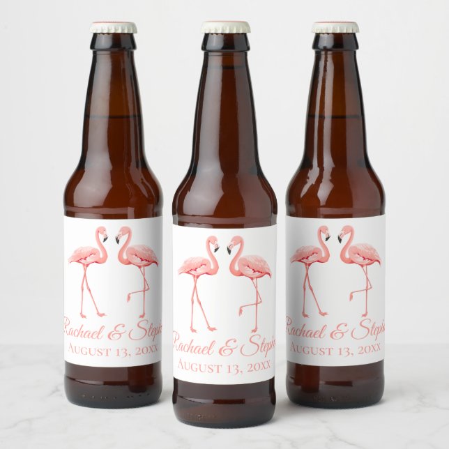 Tropisch rosa Flamingo Wedingo Brautparty Beach Bierflaschenetikett (Flaschen)