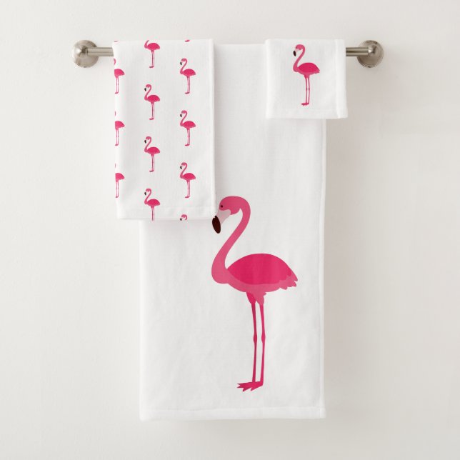 Tropisch rosa Flamingos auf Weiß Badhandtuch Set (Insitu)