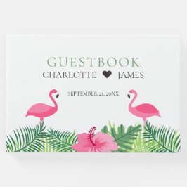 Tropisch rosa Flamingos farbenfrohe Blume Hochzeit Gästebuch