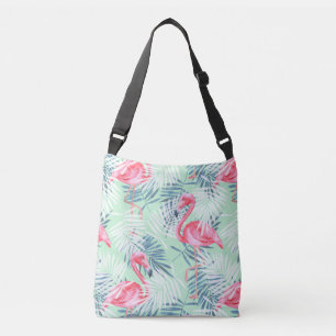 Tropisch rosa Flamingos & Palm Blätter Tragetaschen Mit Langen Trägern