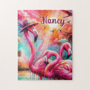 Tropisch rosa Flamingos Palmen Bäume Personalisier
