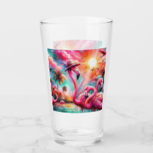 Tropisch rosa Flamingos Palmen Bäume Sonnenwasser 
