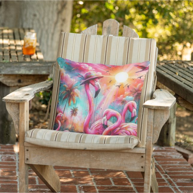 Tropisch rosa Flamingos Palmen Bäume Sonnenwasser  Kissen (Stuhl )