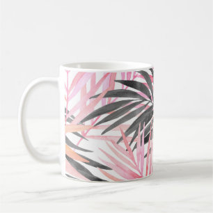 Tropisch rosa grüne Blätter Wasserfarbe Kaffeetasse