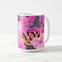 Tropisch-rosa Hibiskus - Blumenmuster mit Blätter Kaffeetasse