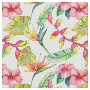 Tropisch rosa Hibiskus Palm Blätter Weiße Muster Stoff