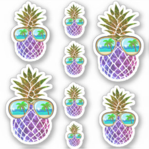 Tropisch rosa lila Ananas Aufkleber