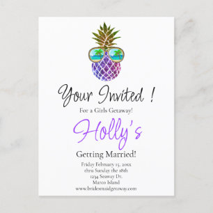 Tropisch rosa lila Ananas Bachelorette laden Postkarte