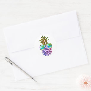 Tropisch rosa lila Ananas Runder Aufkleber