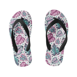 Tropisch-rosa Monstera-Blätter Kinderbadesandalen