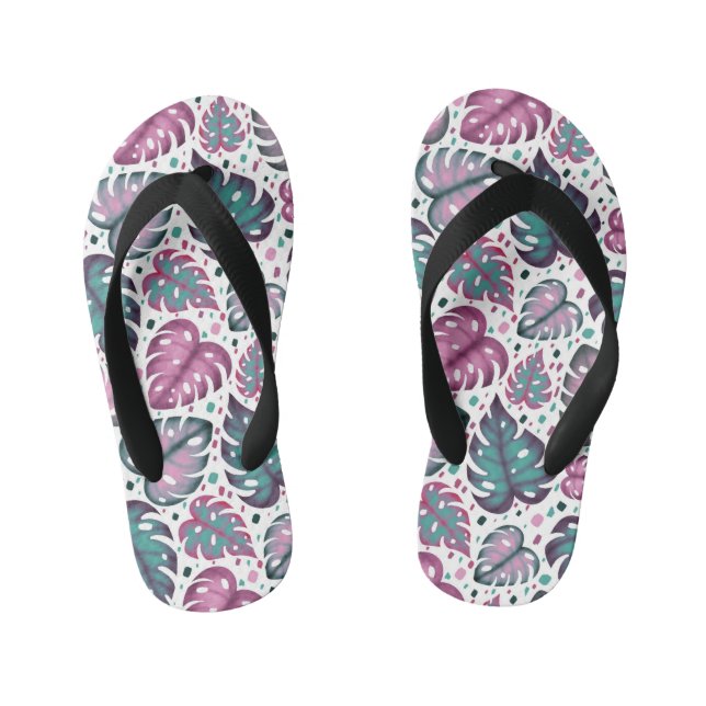 Tropisch-rosa Monstera-Blätter Kinderbadesandalen (Fußbett)