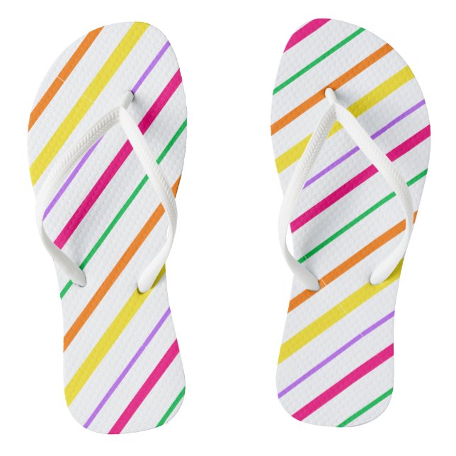 Tropisch rosa, orange gelbe Streifen Drehte Flo Flip Flops (Fußbett)