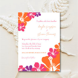 Tropisch rosa Orangefarbene Lila Hibiskus Hochzeit Einladung