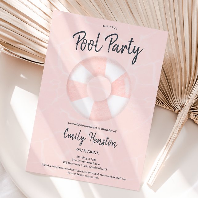 Tropisch rosa Schwimmbecken Party Sweet 16 Einladung (Von Creator hochgeladen)