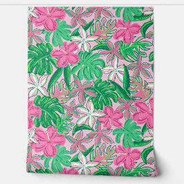 Tropisch rosa Weiße Blume mit Palm-Blätter Tapete
