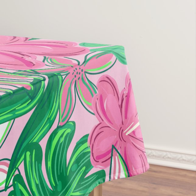 Tropisch rosa Weiße Blume Palm Blätter Preppy Tischdecke (Beispiel)