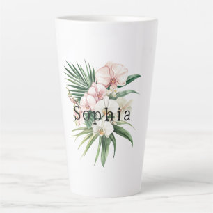 Tropisch rosa Weiße Orchideen Blätter Blume Geburt Milchtasse