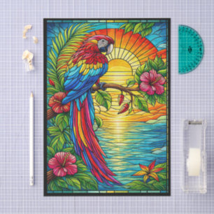 Tropisch Rot, Blau & Gold Ara Buntglas  Seidenpapier