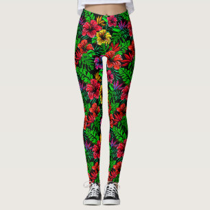 Tropisch Rot-Rosa-Hibiskus-Blume Leggings