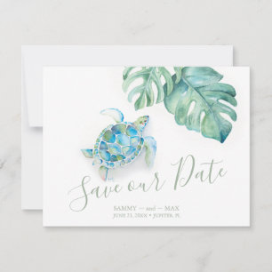Tropisch Save the Date mit Wasserfarbenschildkröte
