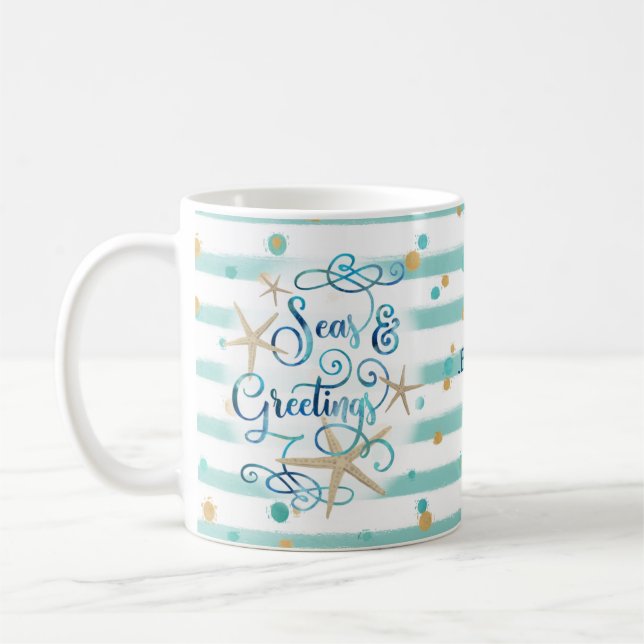 Tropisch "SEAson's Greetings, Aqua Stripes & Dots Kaffeetasse (Links)