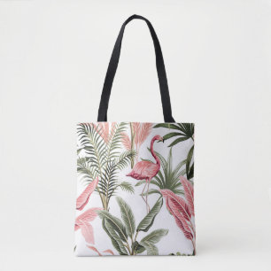 Tropisch Vintag rosa Flamingo, Bananenbäume und  Tasche