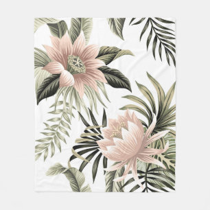 Tropisch Vintag rosa Lotus, Blätter aus Palmen, Ba Fleecedecke