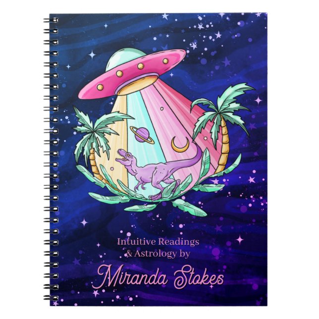 Tropische Alien Schiff & Dino Astrologie Rosa & Li Notizblock (Vorderseite)