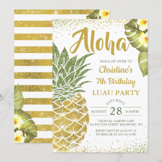 Tropische Aloha Grüne Ananas Geburtstag Einladung