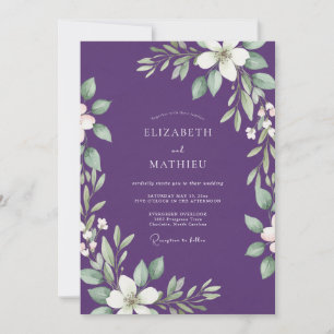 Tropische Amethyst-Blatt-Hochzeit Einladung