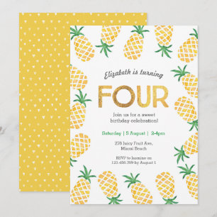Tropische Ananas 4. Geburtstag Einladung