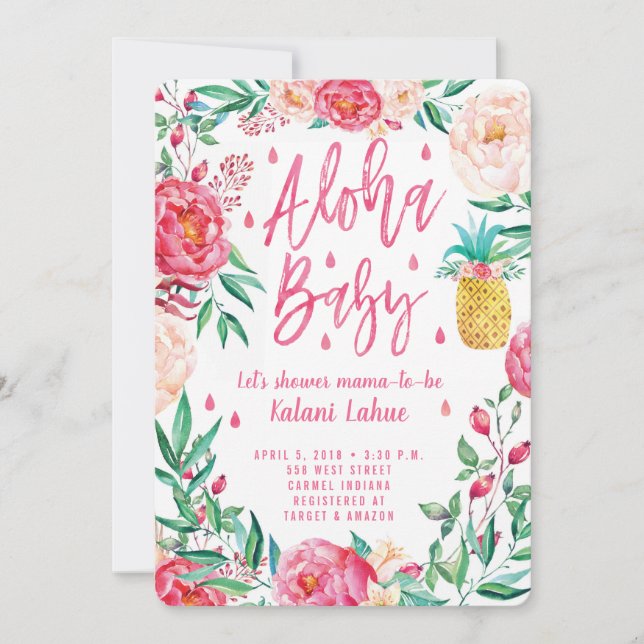 Tropische Ananas Aloha Baby Dusche Einladung (Vorderseite)
