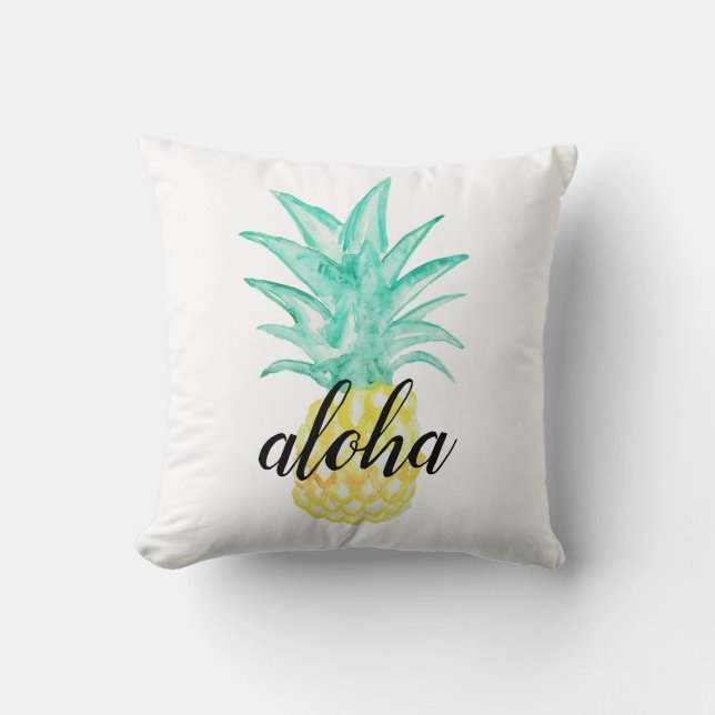 Tropische Ananas Aquarellmalerei Kissen (Vorderseite)