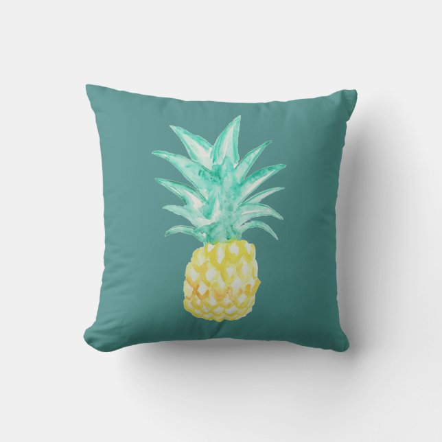 Tropische Ananas Aquarellmalerei Kissen (Vorderseite)